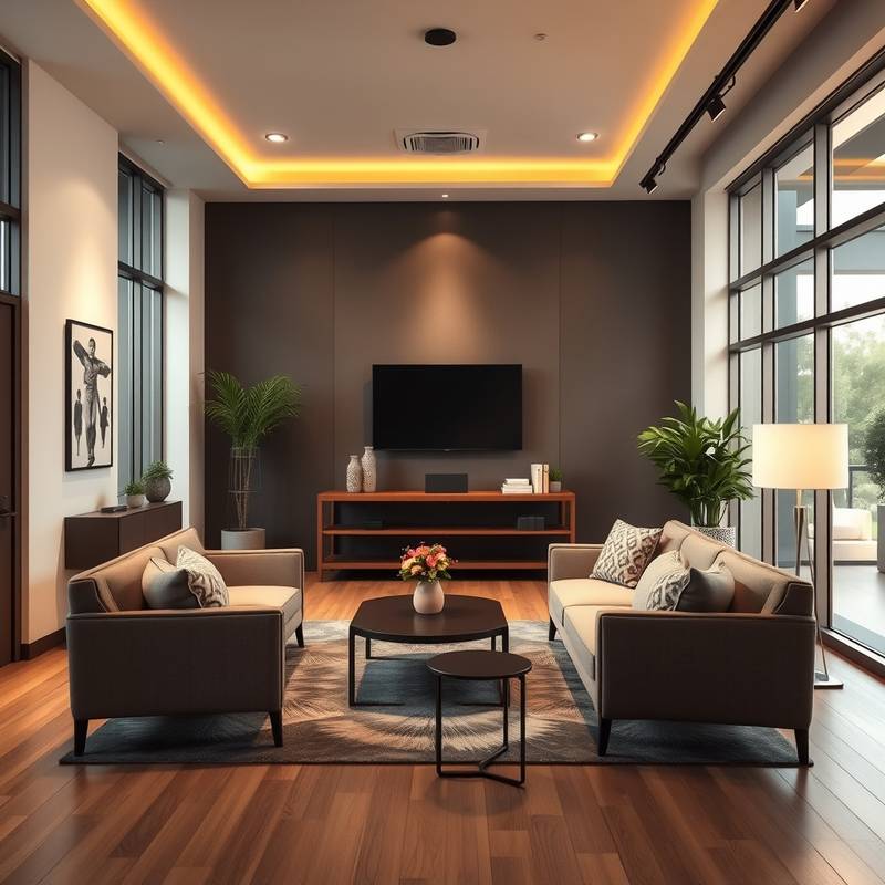 Reception area of Pixel Perfect Studios with comfortable seating and a friendly atmosphere