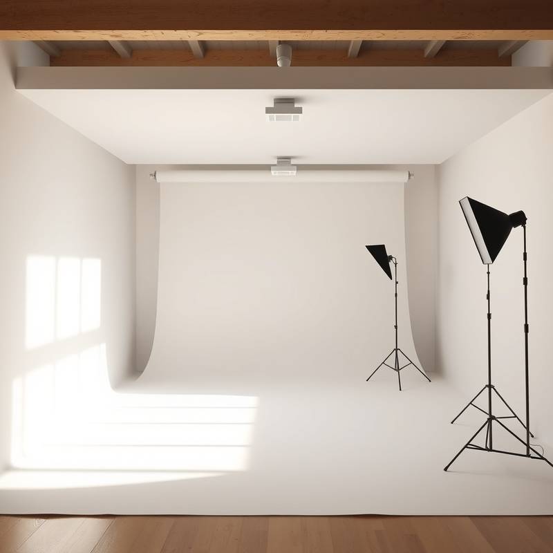 Stylish photo studio room featuring natural light and minimalist decor